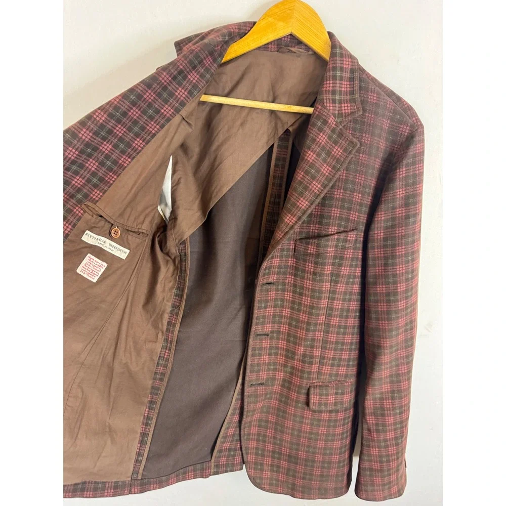 Alessandro Gherardeschi Mens Plaid Cotton Blazer Jacket Brown Red Italy Men 38